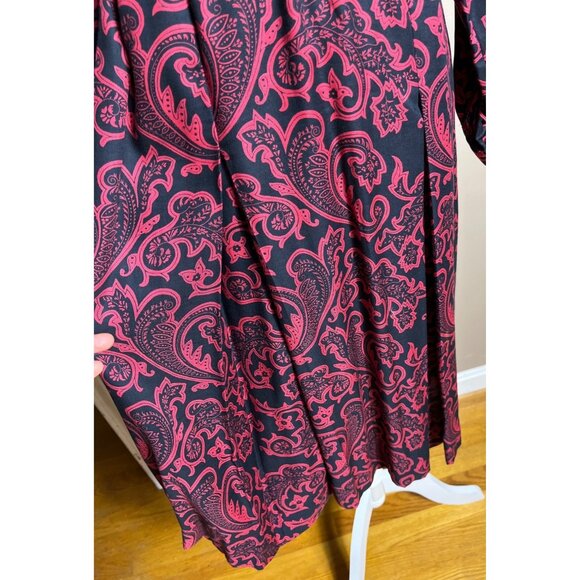 Liz Claiborne Dress Red Black Paisley Vtg 80s Career Midi Leather Belt Womens M - Picture 5 of 12
